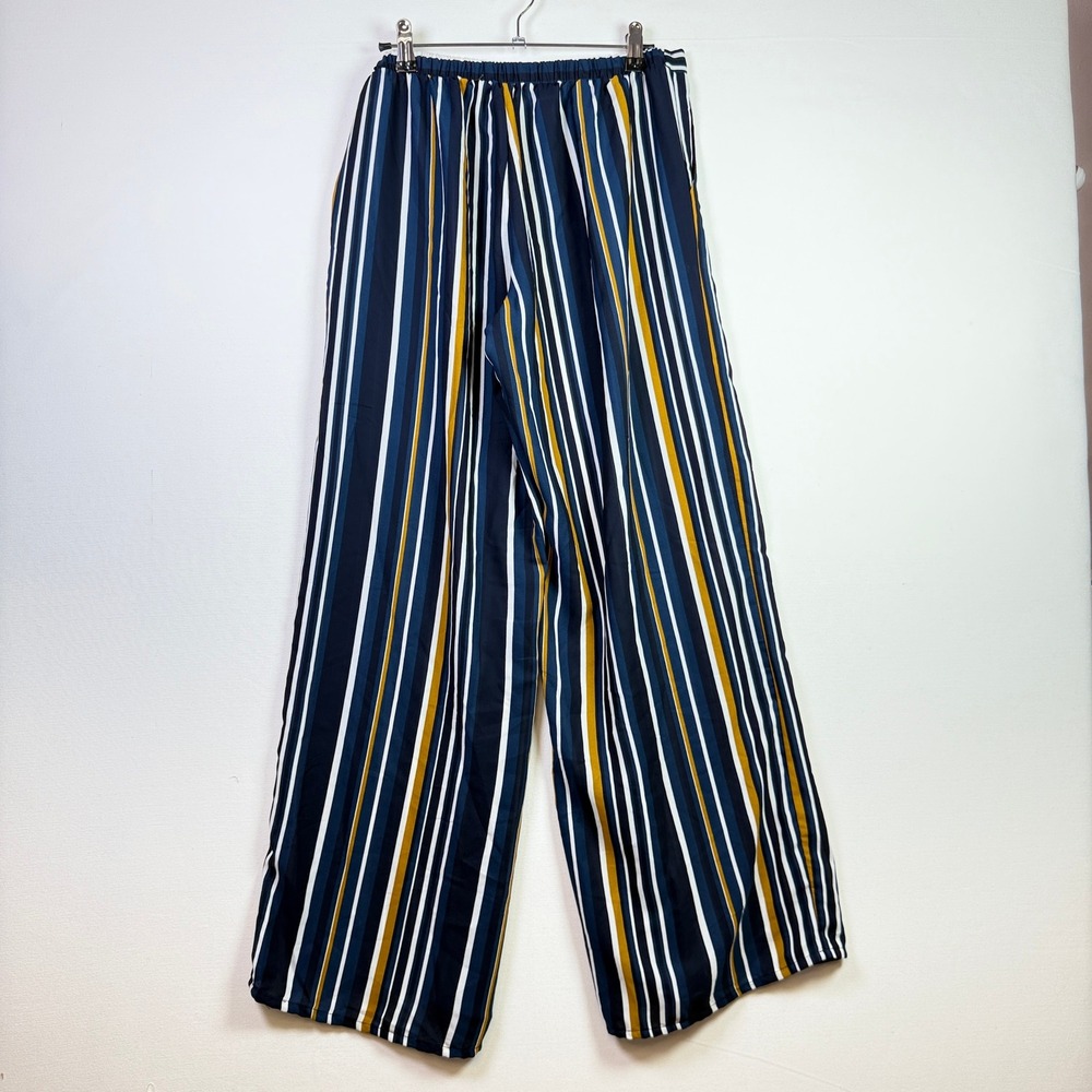 STYLE RACK Navy Blue Mustard Striped Wide Leg Palazzo Pants Size L